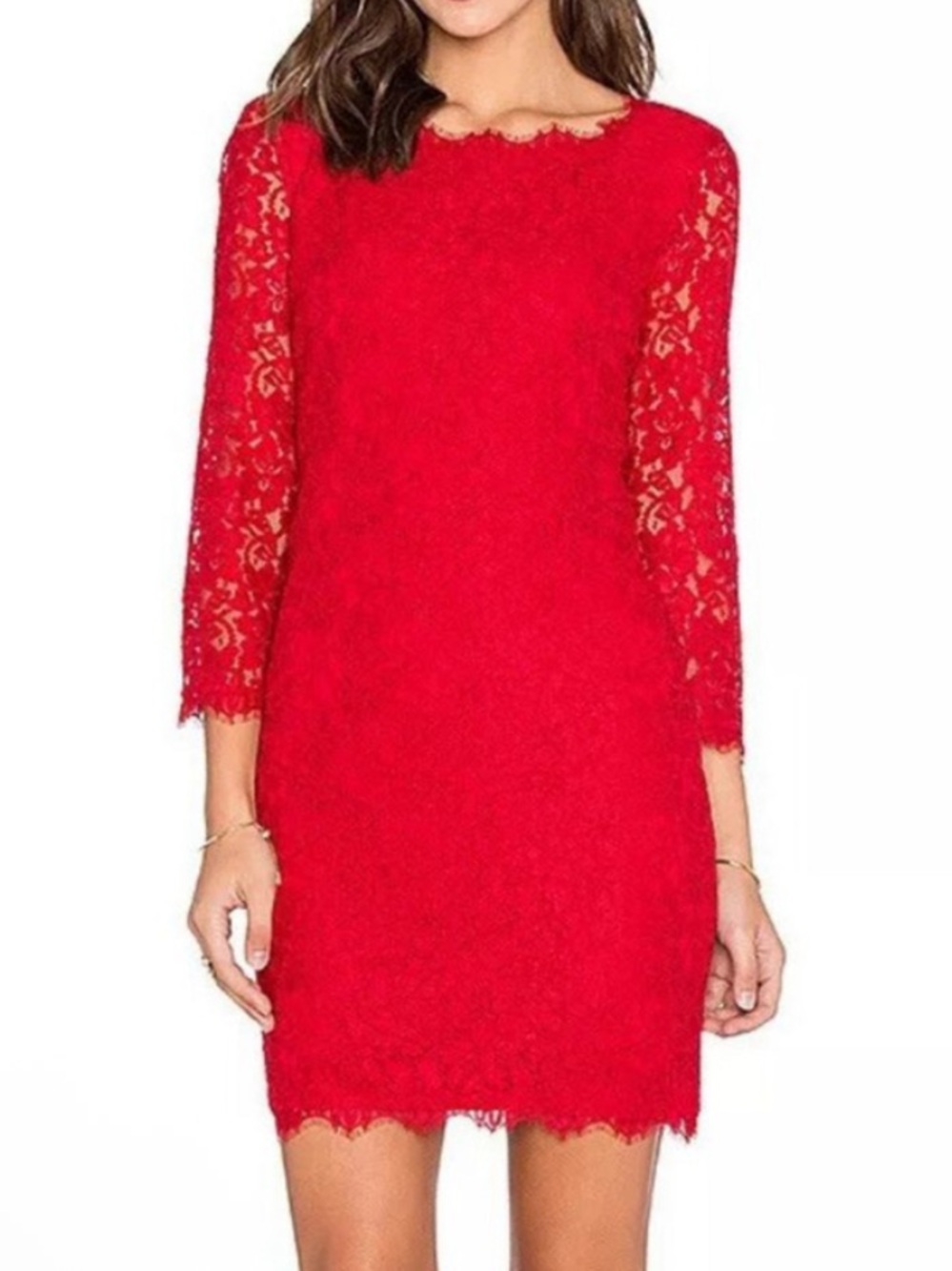 Diane von Furstenberg DVF Zarita Lace Mini Dress in Lacquer Red Size 6